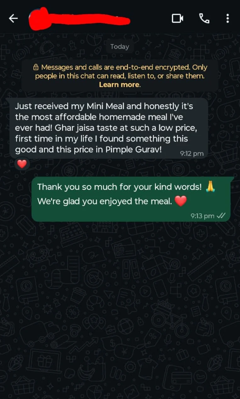 WhatsApp review Kadam's LunchBox tiffin Old Sangvi Pune