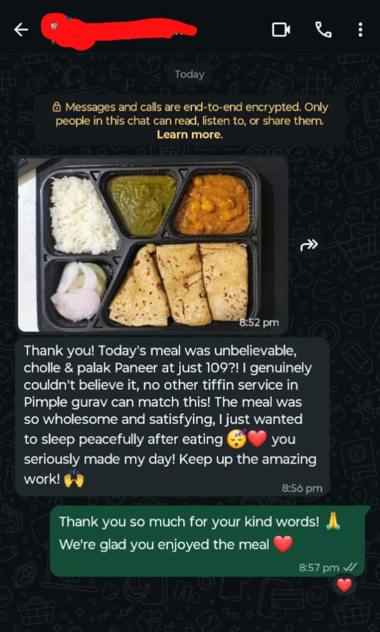 Customer review Kadam's LunchBox pure veg tiffin New Sangvi Pune